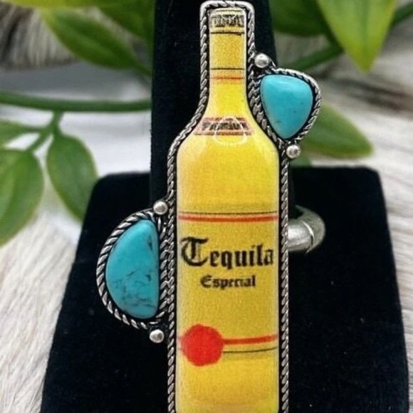 2/$30🌵 Tequila Especial Silver Turquoise Stone Adjustable Alcohol Southwestern - Picture 7 of 15